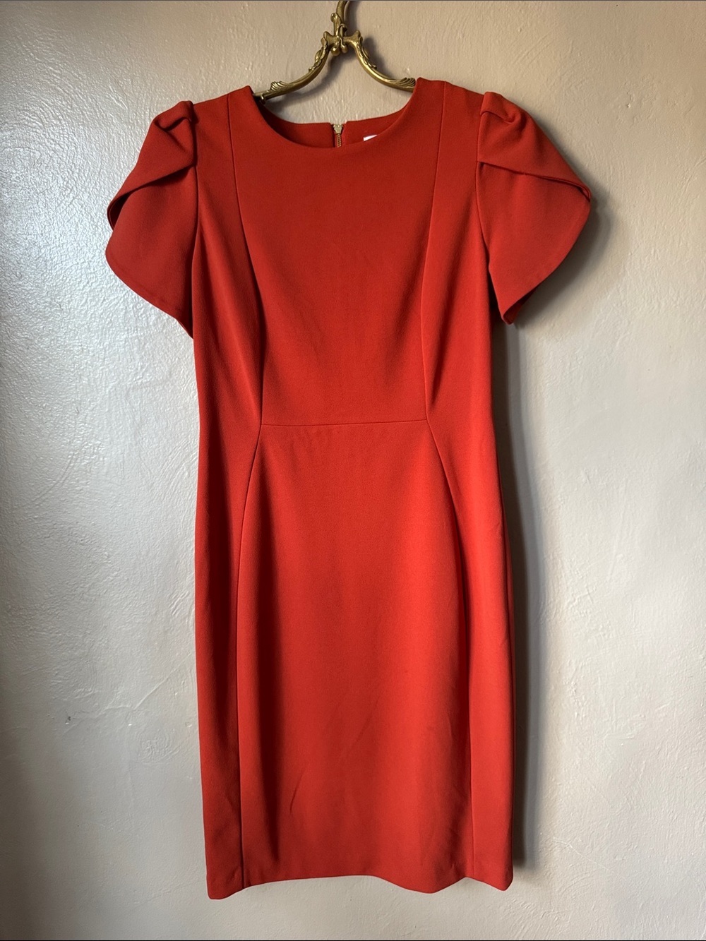Calvin Klein Tulip Sleeve Orange Dress Size 8